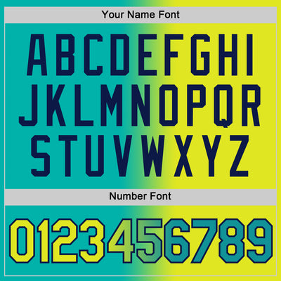 Custom Aqua Neon Yellow-Navy Gradient Fashion Performance T-Shirt