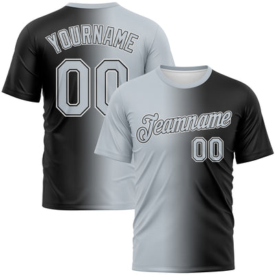 Custom Black Silver-White Gradient Fashion Performance T-Shirt