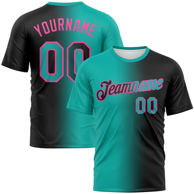 Custom Black Aqua-Pink Gradient Fashion Performance T-Shirt