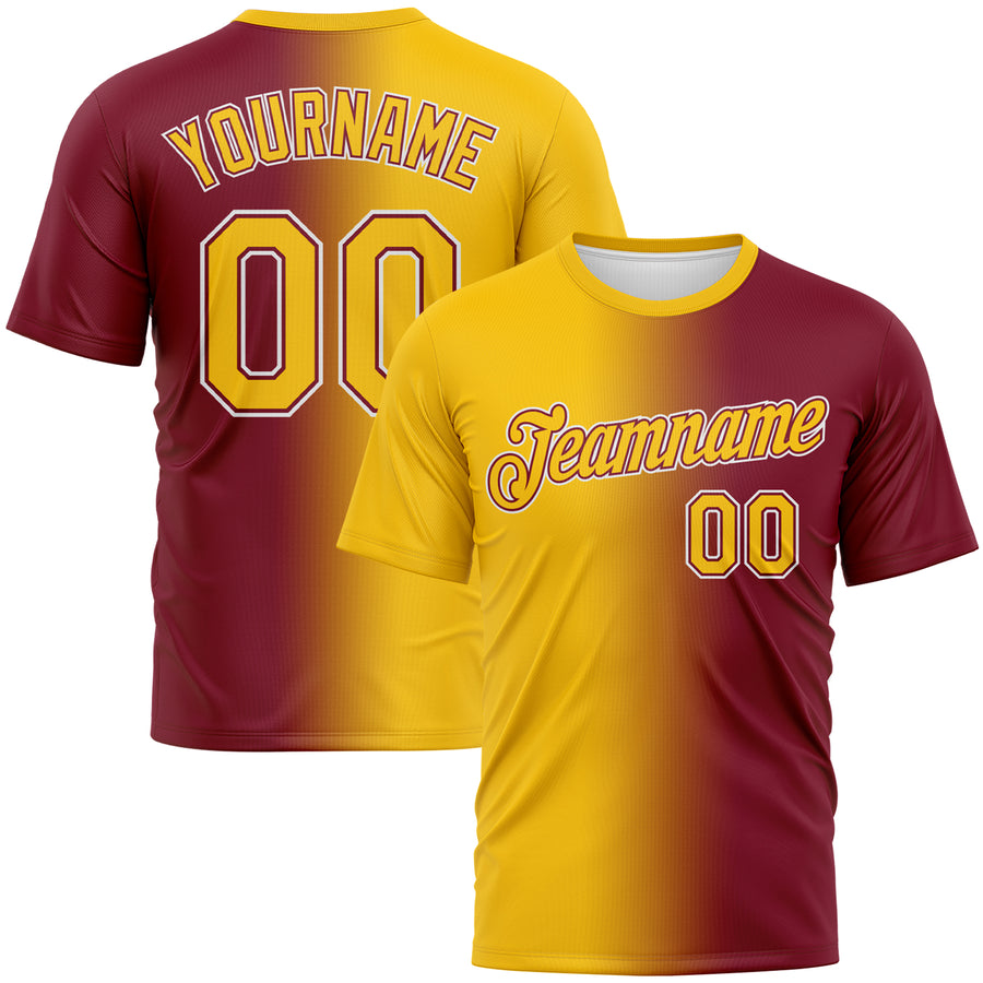 Custom Crimson Yellow-White Gradient Fashion Performance T-Shirt
