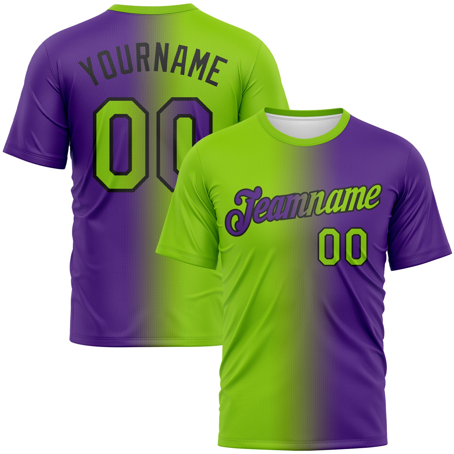 Custom Purple Neon Green-Black Gradient Fashion Performance T-Shirt