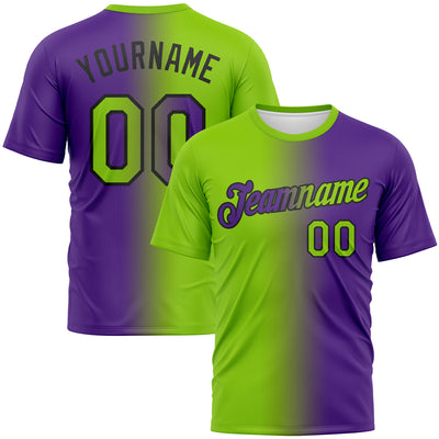 Custom Purple Neon Green-Black Gradient Fashion Performance T-Shirt