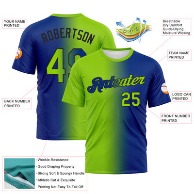 Custom Royal Neon Green-Black Gradient Fashion Performance T-Shirt