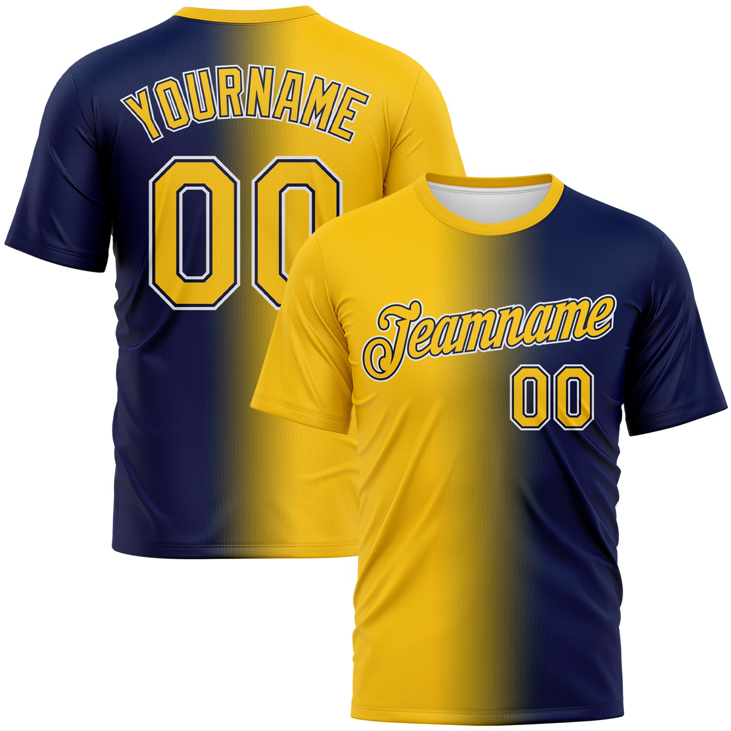 Custom Navy Yellow-White Gradient Fashion Performance T-Shirt