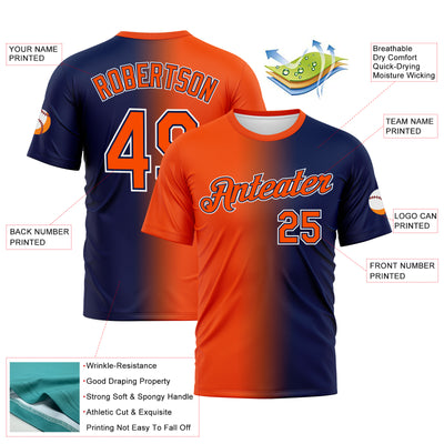 Custom Navy Orange-White Gradient Fashion Performance T-Shirt