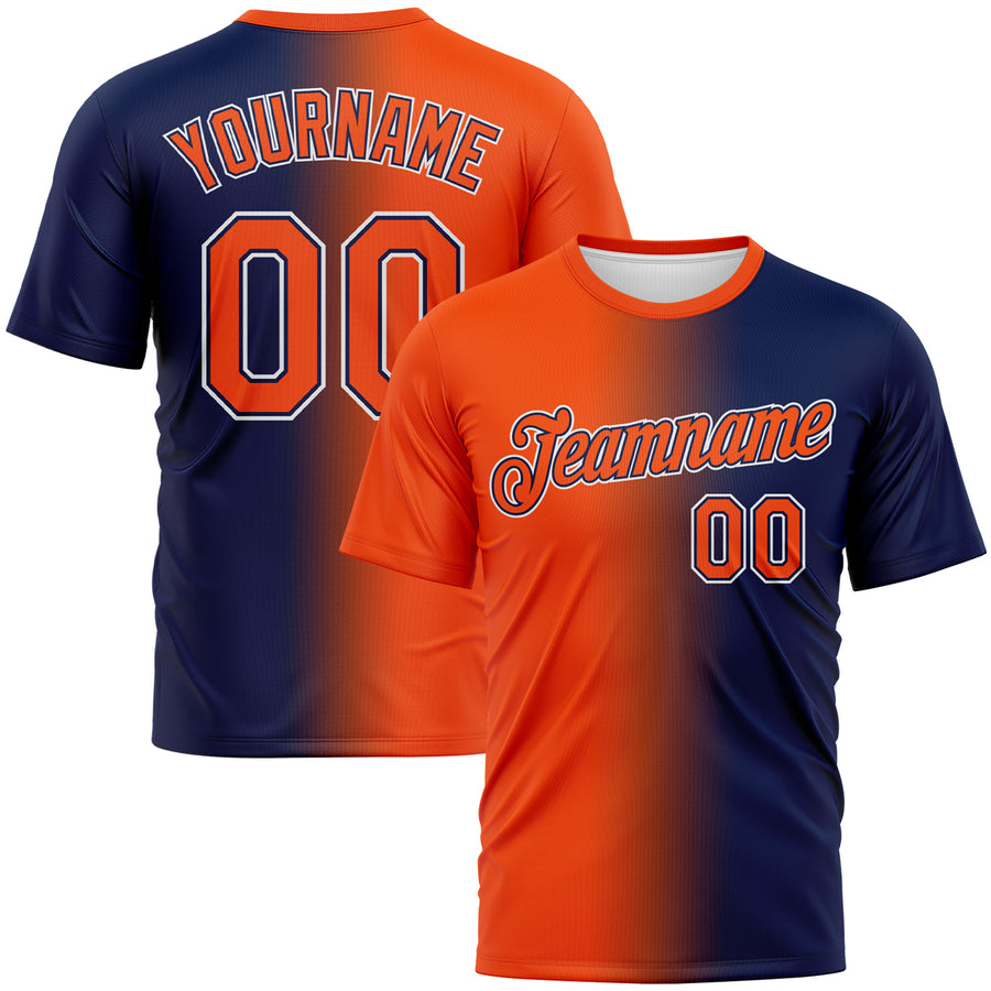 Custom Navy Orange-White Gradient Fashion Performance T-Shirt