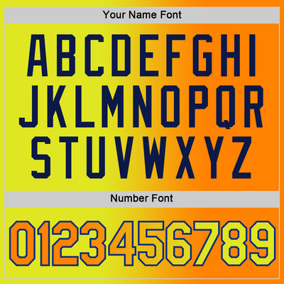 Custom Neon Yellow Bay Orange-Navy Gradient Fashion Performance T-Shirt