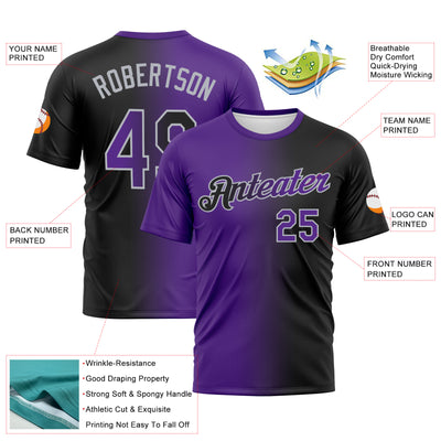 Custom Black Purple-Gray Gradient Fashion Performance T-Shirt