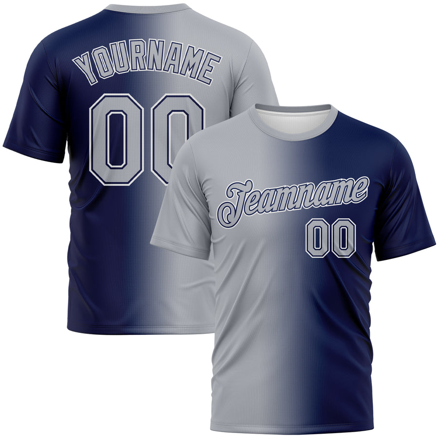 Custom Navy Gray-White Gradient Fashion Performance T-Shirt