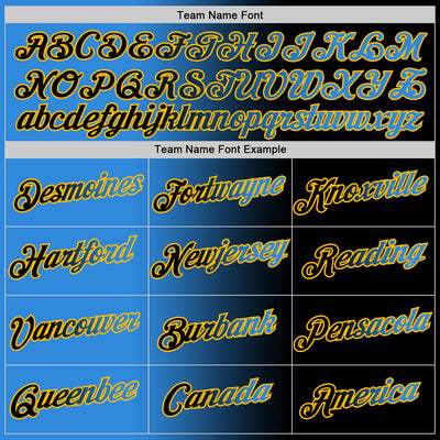 Custom Black Powder Blue-Gold Gradient Fashion Performance T-Shirt