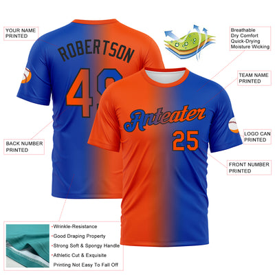 Custom Thunder Blue Orange-Black Gradient Fashion Performance T-Shirt