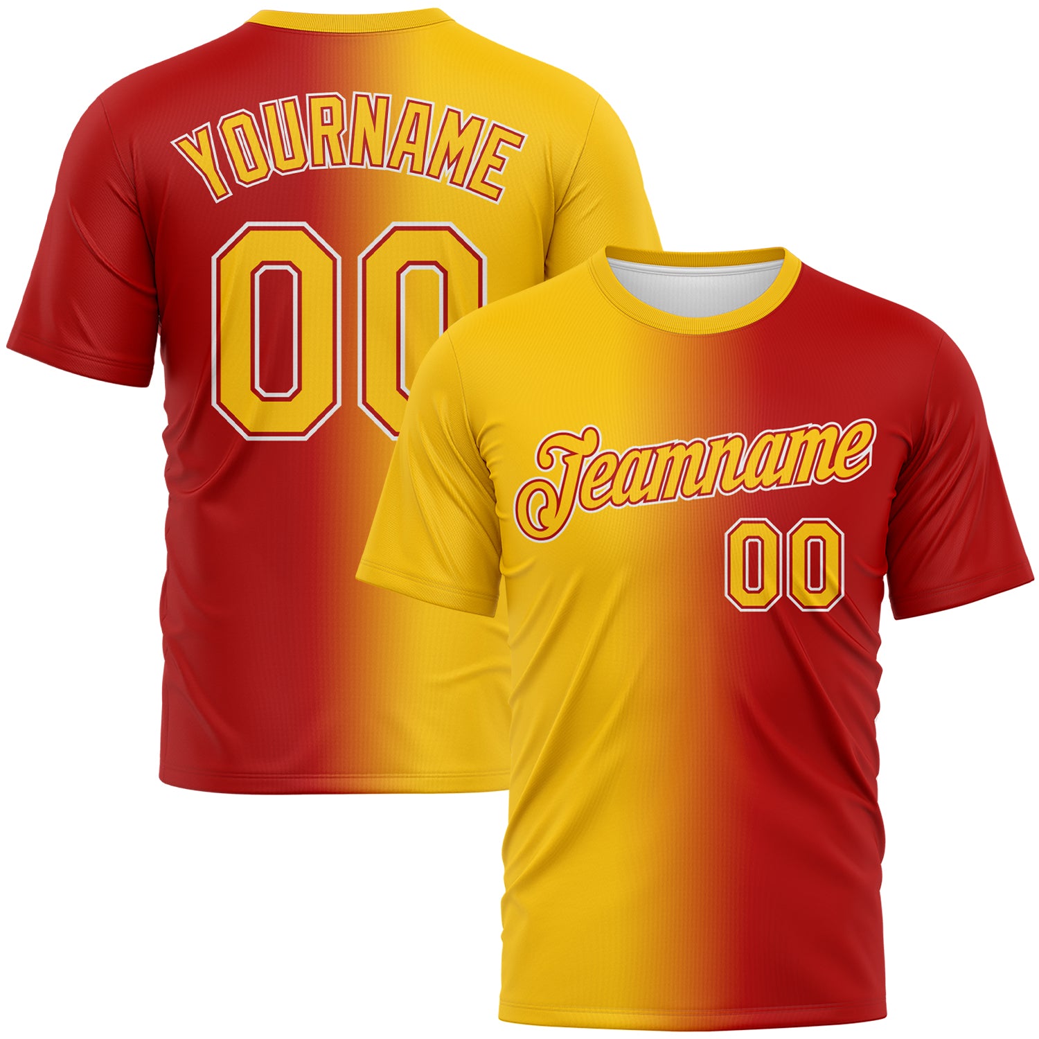 Custom Red Yellow-White Gradient Fashion Performance T-Shirt
