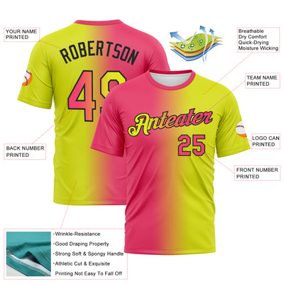 Custom Neon Yellow Neon Pink-Black Gradient Fashion Performance T-Shirt