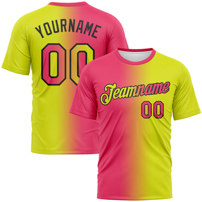 Custom Neon Yellow Neon Pink-Black Gradient Fashion Performance T-Shirt