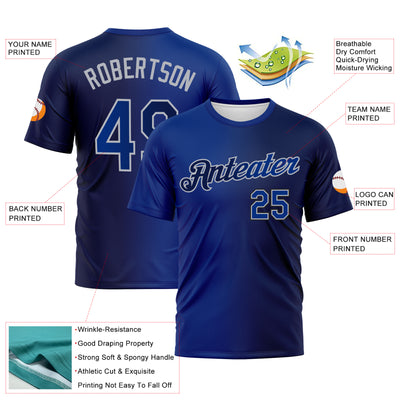 Custom Navy Royal-Gray Gradient Fashion Performance T-Shirt