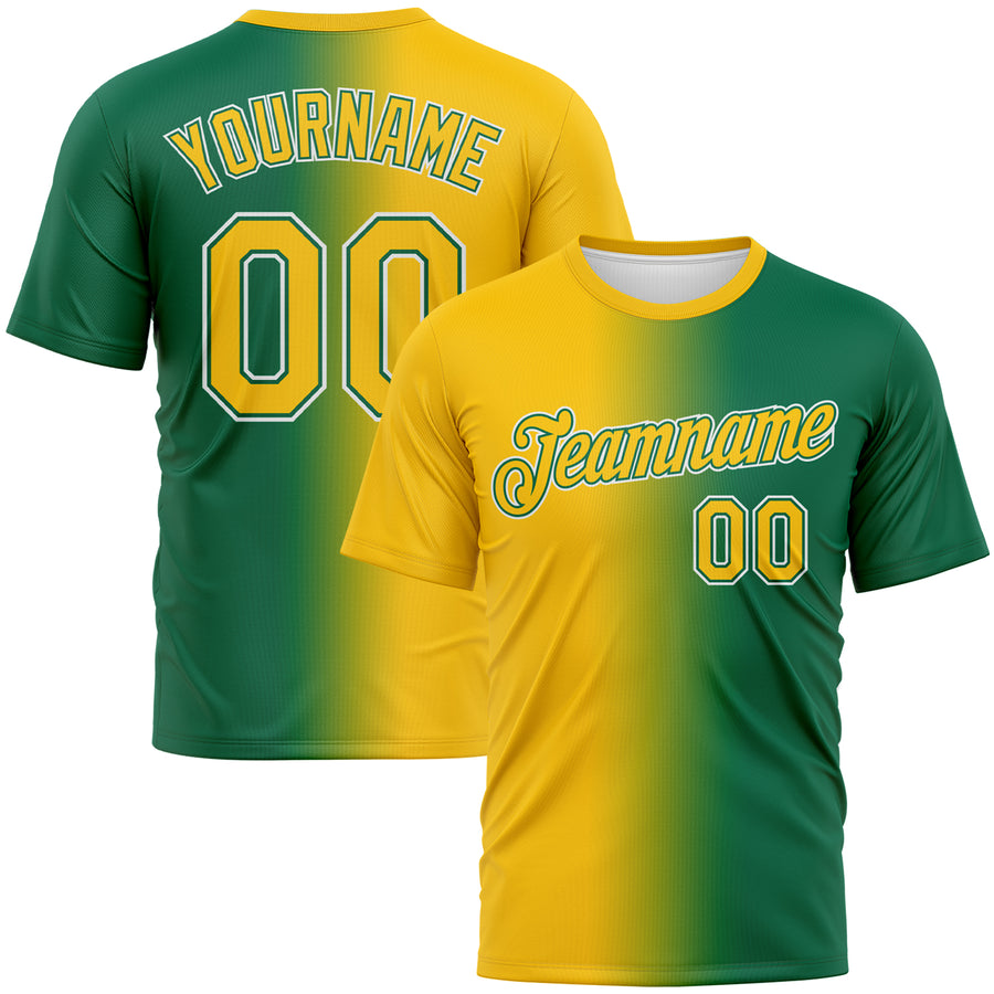 Custom Kelly Green Yellow-White Gradient Fashion Performance T-Shirt