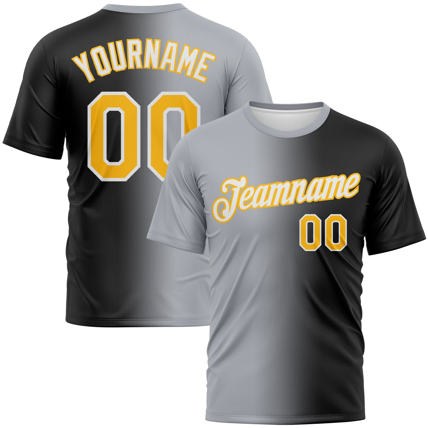 Custom Black Gold-Gray Gradient Fashion Performance T-Shirt