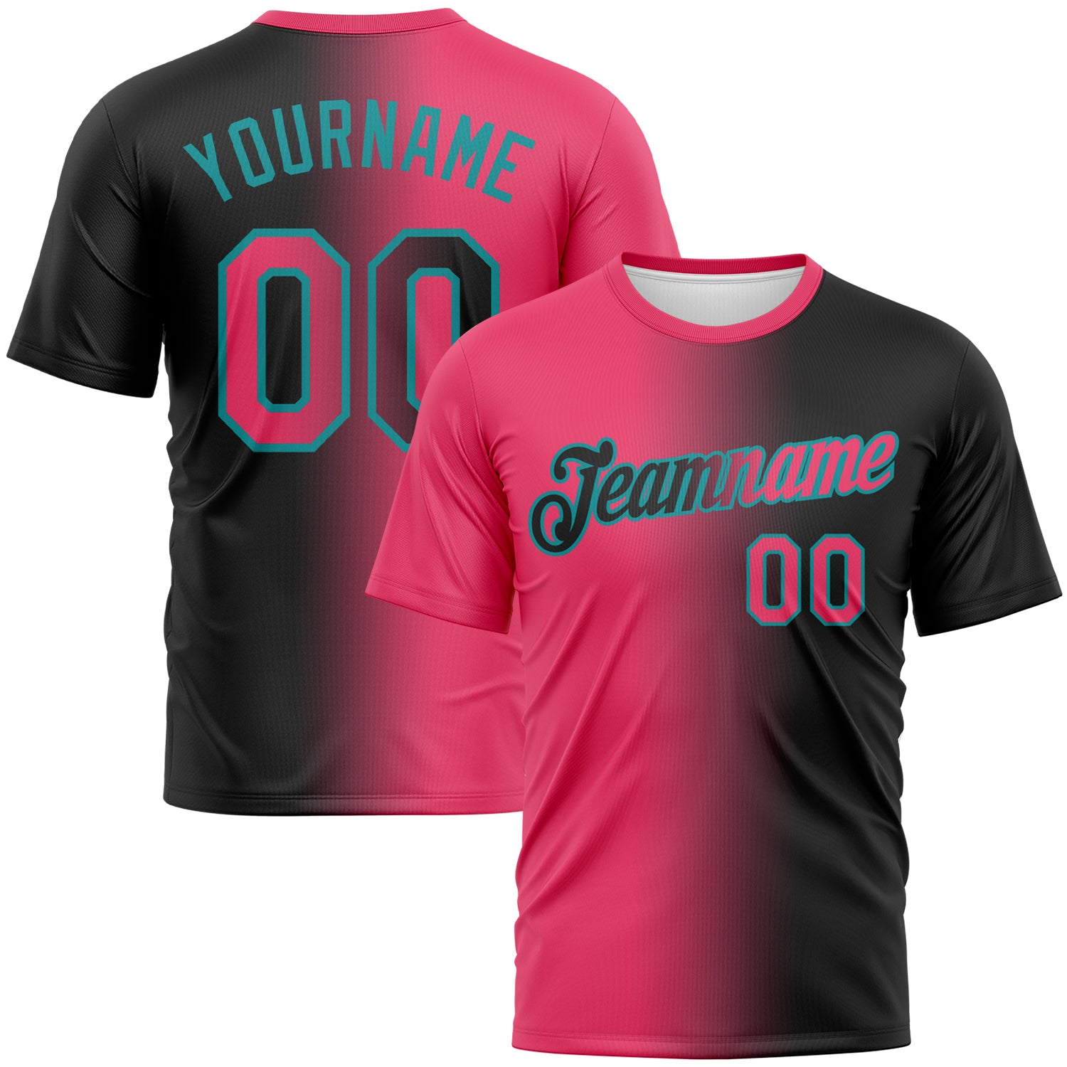 Custom Black Neon Pink-Teal Gradient Fashion Performance T-Shirt
