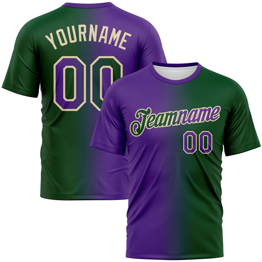Custom Green Purple-Cream Gradient Fashion Performance T-Shirt