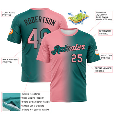 Custom Teal Medium Pink-Black Gradient Fashion Performance T-Shirt