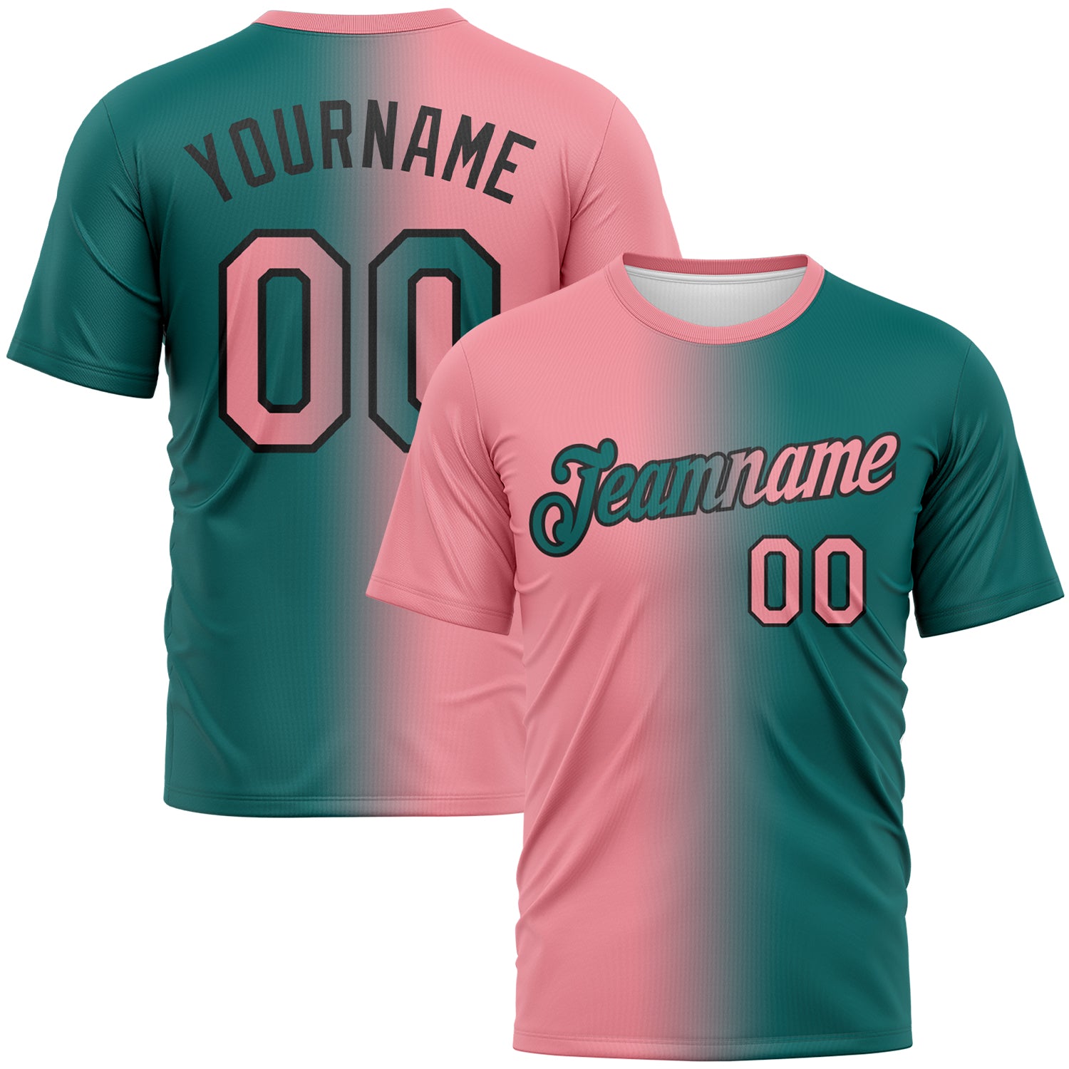 Custom Teal Medium Pink-Black Gradient Fashion Performance T-Shirt