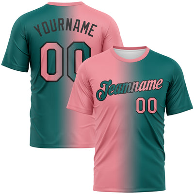 Custom Teal Medium Pink-Black Gradient Fashion Performance T-Shirt