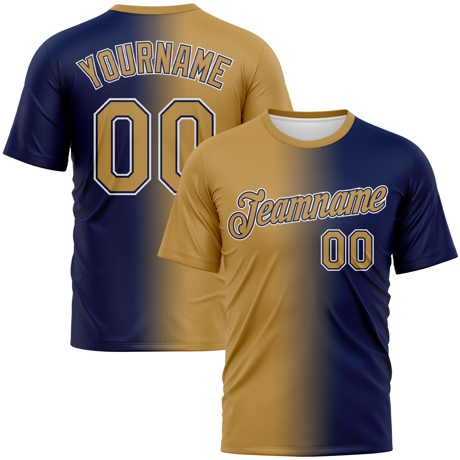 Custom Navy Old Gold-White Gradient Fashion Performance T-Shirt