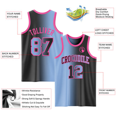 Custom Black Light Blue-Pink Authentic Gradient Fashion Basketball Jersey