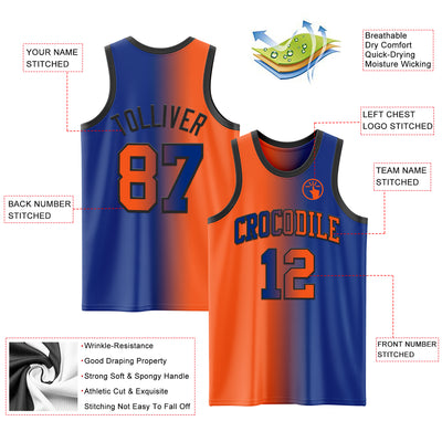 Custom Royal Orange-Black Authentic Gradient Fashion Basketball Jersey
