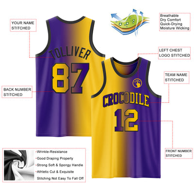 Custom Purple Yellow-Black Authentic Gradient Fashion Basketball Jersey