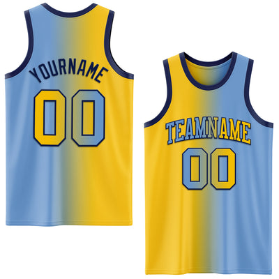 Custom Light Blue Yellow-Navy Authentic Gradient Fashion Basketball Jersey