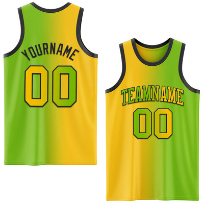 Custom Neon Green Yellow-Black Authentic Gradient Fashion Basketball Jersey