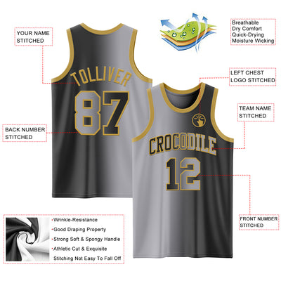 Custom Black Gray-Old Gold Authentic Gradient Fashion Basketball Jersey