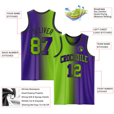 Custom Purple Neon Green-Black Authentic Gradient Fashion Basketball Jersey