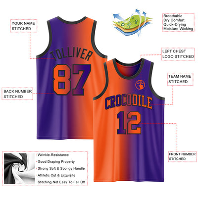 Custom Purple Orange-Black Authentic Gradient Fashion Basketball Jersey