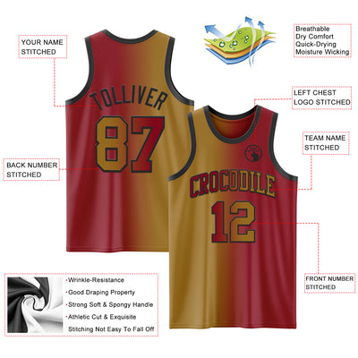 Custom Maroon Old Gold-Black Authentic Gradient Fashion Basketball Jersey