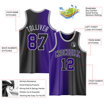Custom Black Purple-Gray Authentic Gradient Fashion Basketball Jersey
