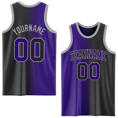 Custom Black Purple-Gray Authentic Gradient Fashion Basketball Jersey
