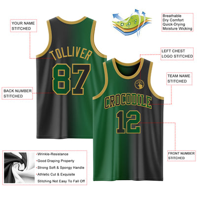 Custom Black Kelly Green-Old Gold Authentic Gradient Fashion Basketball Jersey