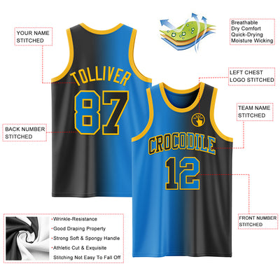 Custom Black Powder Blue-Gold Authentic Gradient Fashion Basketball Jersey