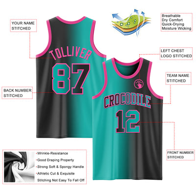 Custom Black Aqua-Pink Authentic Gradient Fashion Basketball Jersey