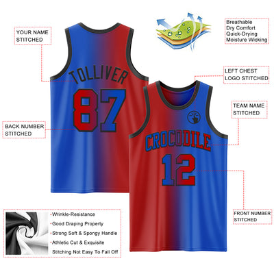 Custom Thunder Blue Red-Black Authentic Gradient Fashion Basketball Jersey