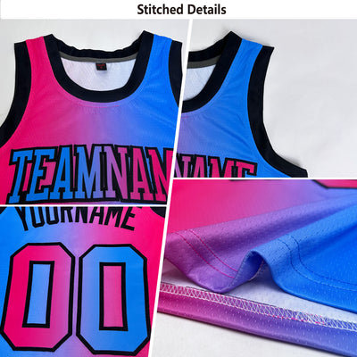 Custom Thunder Blue Pink-Black Authentic Gradient Fashion Basketball Jersey