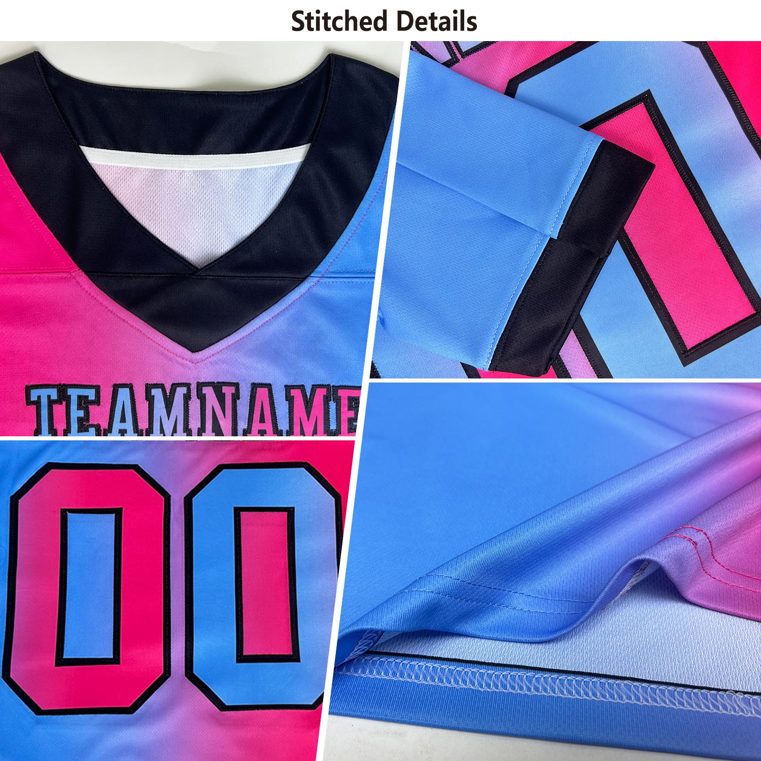 Custom Black Pink-Light Blue Authentic Gradient Fashion Scratch Football Jersey