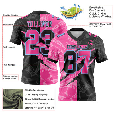 Custom Black Pink-Light Blue Authentic Gradient Fashion Scratch Football Jersey