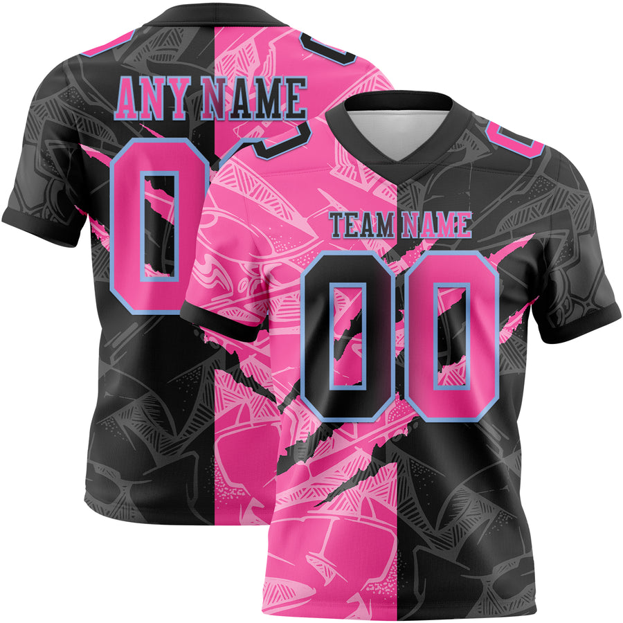 Custom Black Pink-Light Blue Authentic Gradient Fashion Scratch Football Jersey