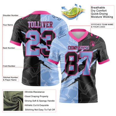 Custom Black Light Blue-Pink Authentic Gradient Fashion Scratch Football Jersey