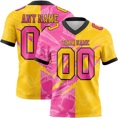 Custom Yellow Pink-Black Authentic Gradient Fashion Scratch Football Jersey