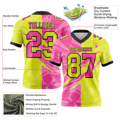 Custom Neon Yellow Pink-Black Authentic Gradient Fashion Scratch Football Jersey