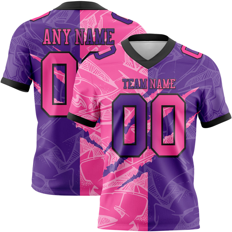 Custom Purple Pink-Black Authentic Gradient Fashion Scratch Football Jersey